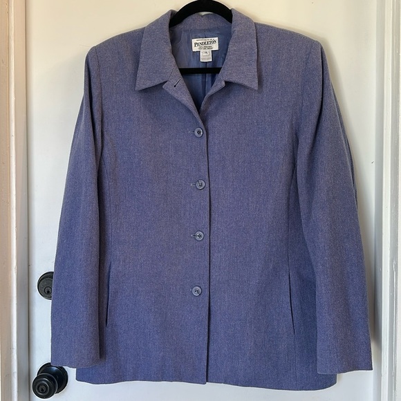 Vintage Pendleton 100% Virgin Wool Blazer Jacket Button Front Women Size 16 Blue - Picture 1 of 6